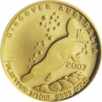 DISCOVER AUSTRALIA. 2007 P. PLATYPUS 1/10oz. 9999 GOLD.