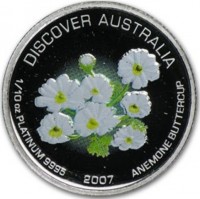 DISCOVER AUSTRALIA. 1/10 OZ PLATINUM 9995 2007. ANEMONE BUTTERCUP.