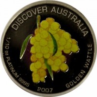 Platinum coin Australia KM# 992 DISCOVER AUSTRALIA. 1/10 OZ PLATINUM 9995 2007. GOLDEN WATTLE.