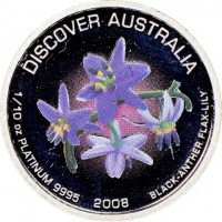 DISCOVER AUSTRALIA 1/10 oz PLATINUM 9995 2008. BLACK-ANTHER FLAX-LILY.
