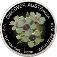 Platinum coin Australia KM# 1203 DISCOVER AUSTRALIA. 1/10 OZ PLATINUM 9995 2008 GERALDTON WAX.