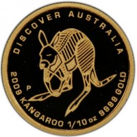 DISCOVER AUSTRALIA. P DB. 2009 KANGAROO 1/10oz 9999 GOLD.