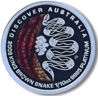 Platinum coin Australia KM# 1234 DISCOVER AUSTRALIA. P DB. 2009 KING BROWN SNAKE 1/10oz 9995 PLATINUM.