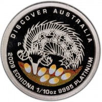 DISCOVER AUSTRALIA. P DB. 2009 ECHIDNA 1/10oz 9995 PLATINUM.
