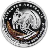 DISCOVER AUSTRALIA. P DB. 2009 KANGAROO 1/10 OZ 9995 PLATINUM.