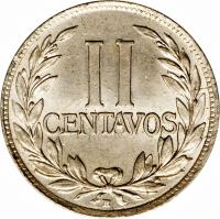 reverse of 2 Centavos - Head right (1918 - 1947) coin with KM# 198 from Colombia. Inscription: II CENTAVOS