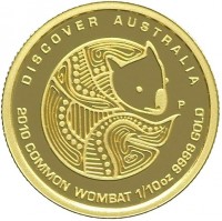 DISCOVER AUSTRALIA. DB P. 2010 COMMON WOMBAT 1/10oz 9999 GOLD.