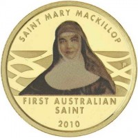 Gold coin Australia KM# 1492 SAINT MARY MACKILLOP. P. FIRST AUSTRALIAN. SAINT. 2010.
