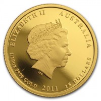 Gold coin Australia KM# 1482 ELIZABETH II AUSTRALIA. IRB. 1/10oz 9999 GOLD 2011 15 DOLLARS.