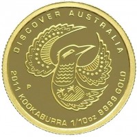 Gold coin Australia KM# 1548 DISCOVER AUSTRALIA. 2011 KOOKABURRA 1/10 oz 9999 GOLD DB. P.
