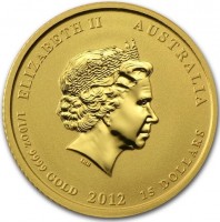 Gold coin Australia KM# 1671 ELIZABETH II AUSTRALIA. IRB. 1/10 OZ 9999 GOLD 2012 15 DOLLARS.