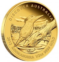 Gold coin Australia KM# 1722 DISCOVER AUSTRALIA. 2012 KOOKABURRA 1/10oz 9999 GOLD. P. AH.