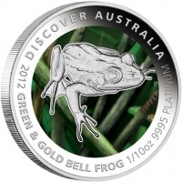 Platinum coin Australia KM# 1848 DISCOVER AUSTRALIA. 2012 GREEN & GOLD BELL FROG 1/10oz 9995 PLATINUM. P. WR.