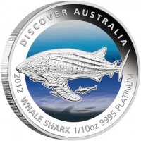 Platinum coin Australia KM# 1850 DISCOVER AUSTRALIA. 2012 WHALE SHARK 1/10oz 9995 PLATINUM. P. TV.