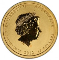 Gold coin Australia ELIZABETH II AUSTRALIA. IRB. 1/10 OZ 9999 GOLD 2012 15 DOLLARS.