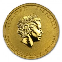 Gold coin Australia KM# 2102 ELIZABETH II AUSTRALIA. IRB. 1/10 OZ 9999 GOLD 2014 15 DOLLARS.