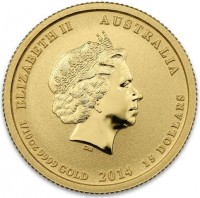 Gold coin Australia KM# 2950 ELIZABETH II AUSTRALIA. IRB. 1/10 OZ 9999 GOLD 2014 15 DOLLARS.