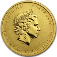 Gold coin Australia KM# 3136 ELIZABETH II AUSTRALIA. IRB. 1/10 OZ 9999 GOLD 2015 15 DOLLARS.