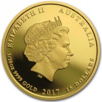 Gold coin Australia KM# 3412 ELIZABETH II AUSTRALIA. IRB. 1/10 OZ 9999 GOLD 2017 15 DOLLARS.