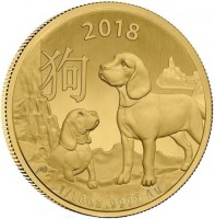 Gold coin Australia 2018. 狗. AWB. 1/10oz9999 Au.
