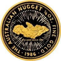 THE AUSTRALIAN NUGGET 1/4 OZ FINE GOLD. GOLDEN EAGLE 1931. P. 1986.