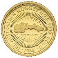 THE AUSTRALIAN NUGGET 1/4 OZ 9999 GOLD. RUBY WELL 1913. P200. 1988.