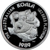 THE AUSTRALIAN KOALA. 1/4 OZ 9995 PLATINUM. MT P. 1990.