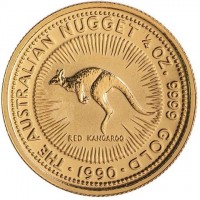 THE AUSTRALIAN NUGGET 1/4 OZ. 9999 GOLD. RED KANGAROO. 1990.