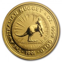 THE AUSTRALIAN NUGGET 1/4 OZ. 9999 GOLD. GREY KANGAROO. 1990.