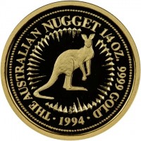 THE AUSTRALIAN NUGGET 1/10 OZ. 9999 GOLD. 1994.