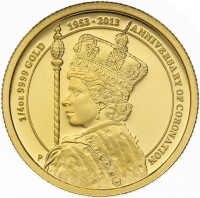 1/4oz 9999 GOLD 1953-2013 ANNIVERSARY OF CORONATION. P.
