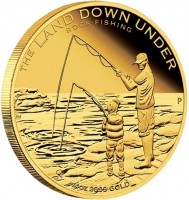 THE LAND DOWN UNDER. ROCK FISHING. JM P. 1/4oz 9999 GOLD.