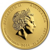 ELIZABETH II AUSTRALIA. IRB. 1/4 OZ 9999 GOLD 2014 25 DOLLARS.