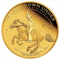 THE LAND DOWN UNDER. AUSTRALIAN STOCKMAN. IJ P. 1/4oz 9999 GOLD.