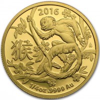 Gold coin Australia 2016. AB. 猴. 1/4 oz9999 Au.
