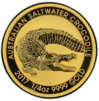 AUSTRALIAN SALTWATER CROCODILE. 2017 1/4oz 9999 GOLD. P. NM.