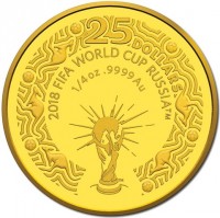Gold coin Australia 25 DOLLARS. 2018 FIFA WORLD CUP RUSSIA™. 1/4 oz9999 Au.