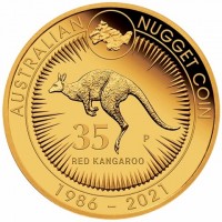 Gold coin Australia KM# 4191 AUSTRALIAN NUGGET COIN. 35 P. RED KANGAROO. 1986-2021.