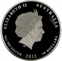 Silver coin Australia KM# 2096 ELIZABETH II AUSTRALIA. IRB. 1KG 999 SILVER 2012 30 DOLLARS.