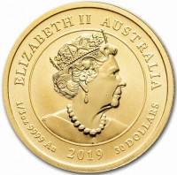 Gold coin Australia ELIZABETH II AUSTRALIA. JC. 1/3oz 9999 Au 2019 30 DOLLARS.