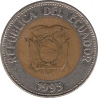 obverse of 100 Sucres - 200th anniversary of Antonio José de Sucre (1995) coin with KM# 96 from Ecuador. Inscription: REPUBLICA DEL ECUADOR 1995