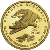 DISCOVER AUSTRALIA. SALTWATER CROCODILE 1/5 OZ 9999 GOLD. P 2006.