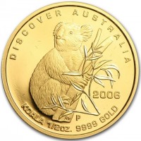 DISCOVER AUSTRALIA. 2006 RV P. KOALA 1/2oz. 9999 GOLD.