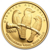 DISCOVER AUSTRALIA. 2006 WR P. KOOKABURRA 1/2oz. 9999 GOLD.