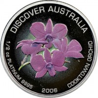 DISCOVER AUSTRALIA. 1/2 OZ PLATINUM 9995 2006. COOKTOWN ORCHID.