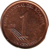 Ecuador coin 1 Centavo (2003) reverse reverse of 1 Centavo (2003) coin with KM# 104a from Ecuador. Inscription: BANCO CENTRAL DEL ECUADOR AÑO 2003 1 UN CENTAVO