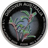 DISCOVER AUSTRALIA. 1/2 oz PLATINUM 9995 2006 RED & GREEN KANGAROO PAW.