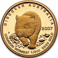 Gold coin Australia KM# 970 DISCOVER AUSTRALIA. P 2007 RV. COMMON WOMBAT 1/2oz. 9999 GOLD.