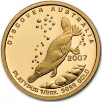 DISCOVER AUSTRALIA. 2007 P. RV. PLATYPUS 1/2oz. 9999 GOLD.