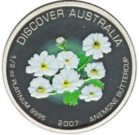 DISCOVER AUSTRALIA. 1/2 OZ PLATINUM 9995 2007. ANEMONE BUTTERCUP.